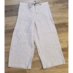 NWOT Lafayette 148 womens Sz L Columbus Wide Leg Linen Crop Pants Coastal Blue